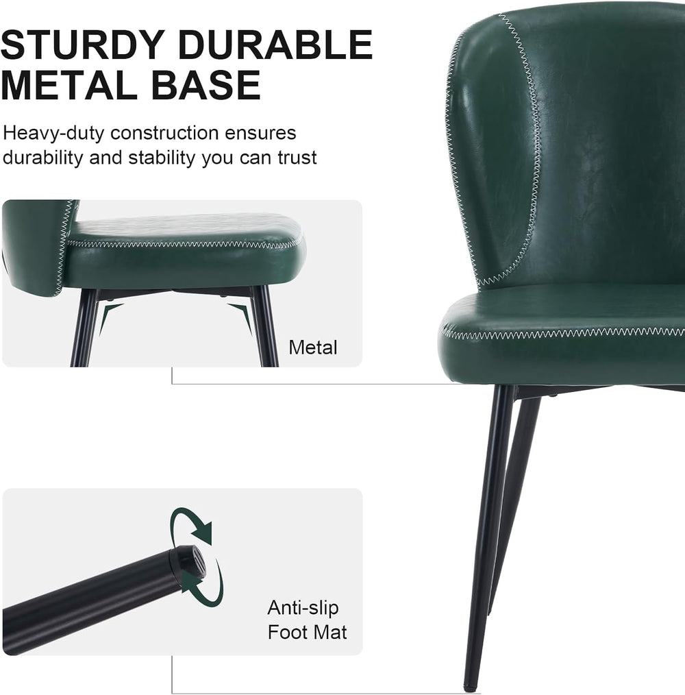 Dining Chairs Set of 2, Upholstered Synthetic Leather Kitchen Chairs, Mid-Cen...