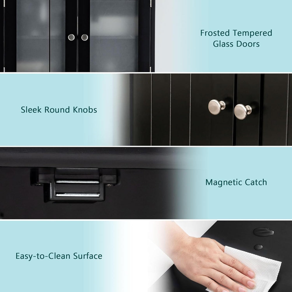COSTWAY Bathroom Storage Cabinet, Wooden Linen Storage Organizer Cupboard wit...