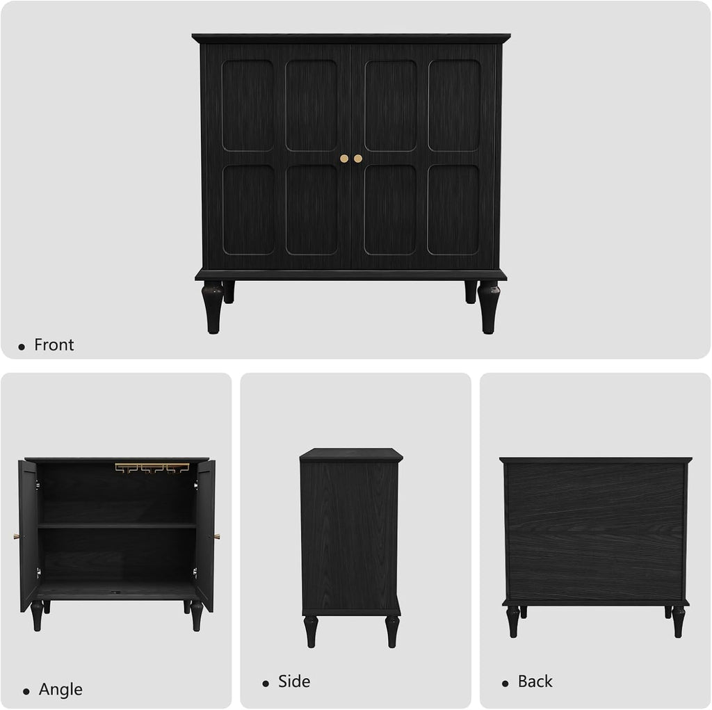 ARTPOWER Black Sideboard Buffet Cabinet with Storage, Mid-Century Modern Storage Cabinet with 2 Doors and Adjustable Shelves, Accent Style Sideboard for Entryway, Dining Room, Living Room