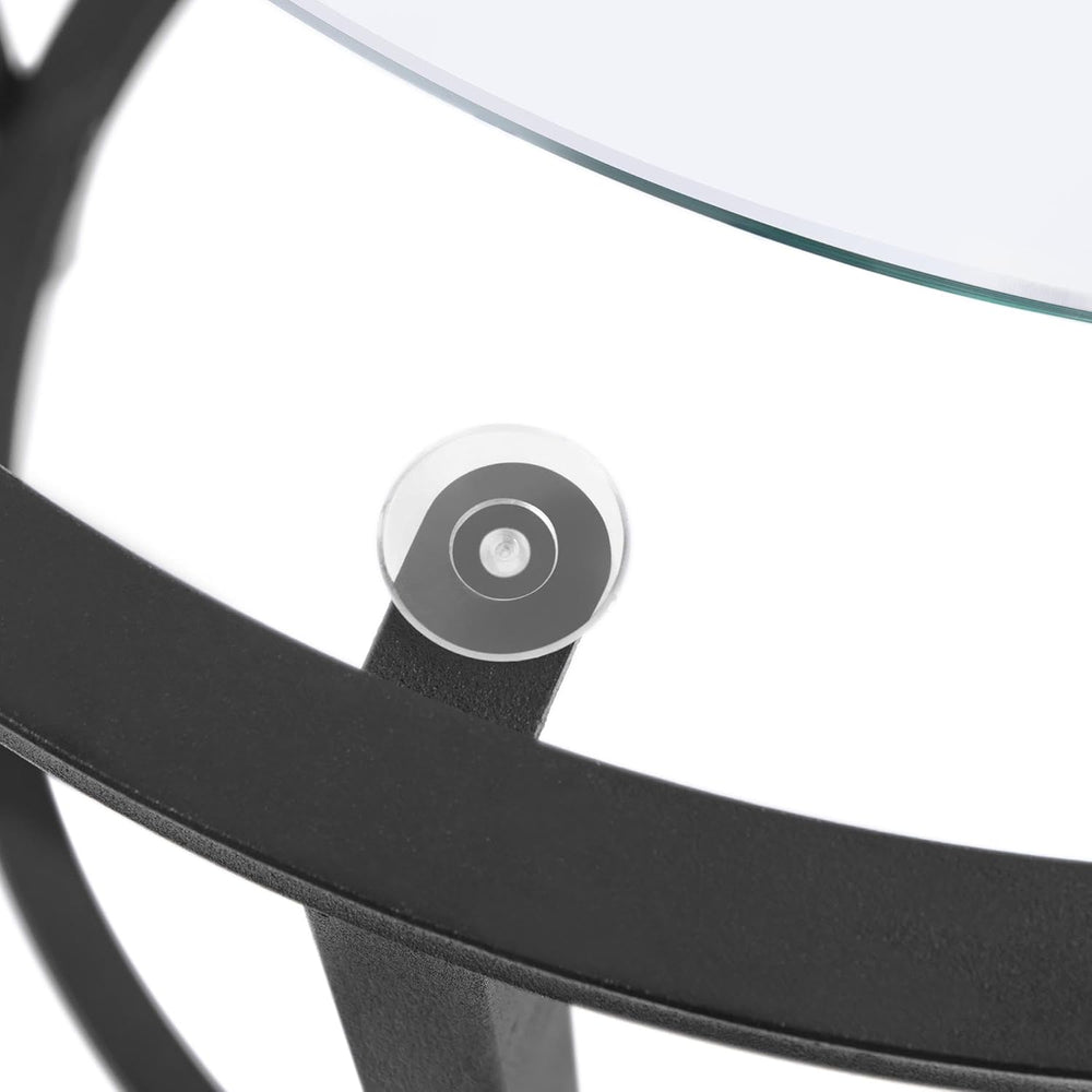 Yaheetech 16'' Round Glass End Tables Set of 2, Black Metal Open-Fram...