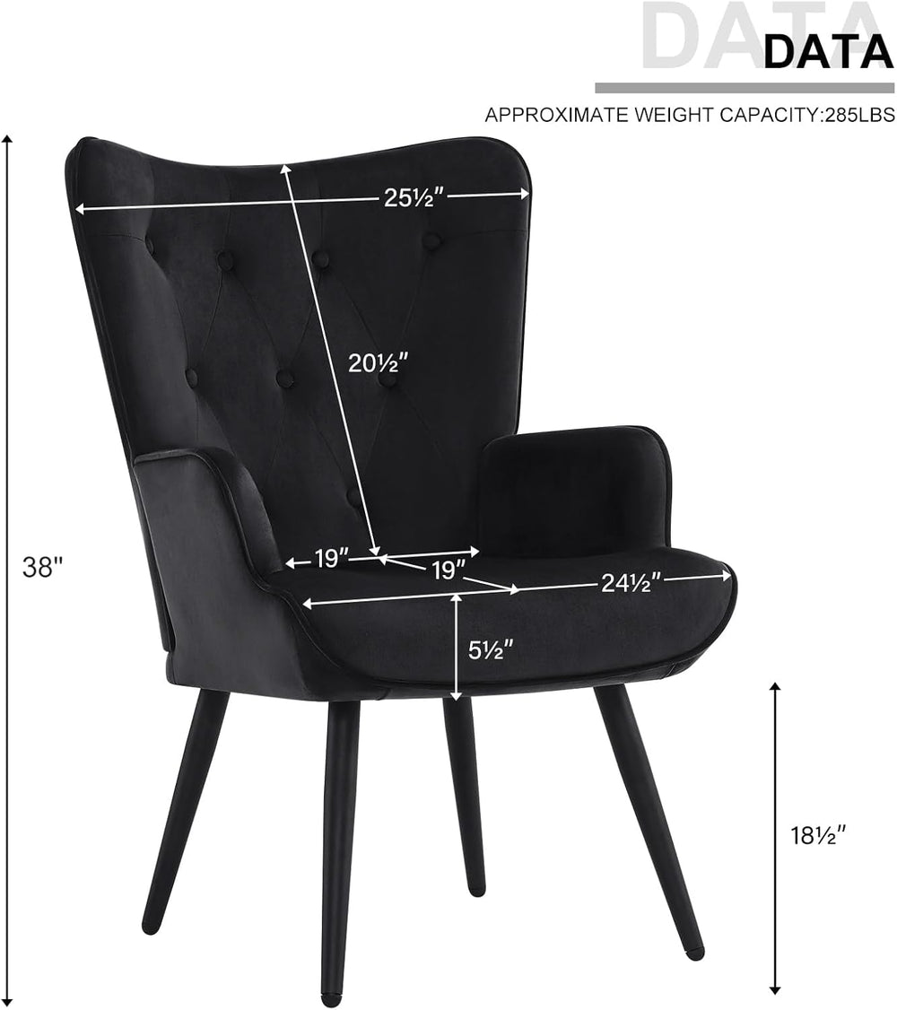 Furnimart Black Velvet Accent Chair Mid Century Modern Living Room Chairs; Co...
