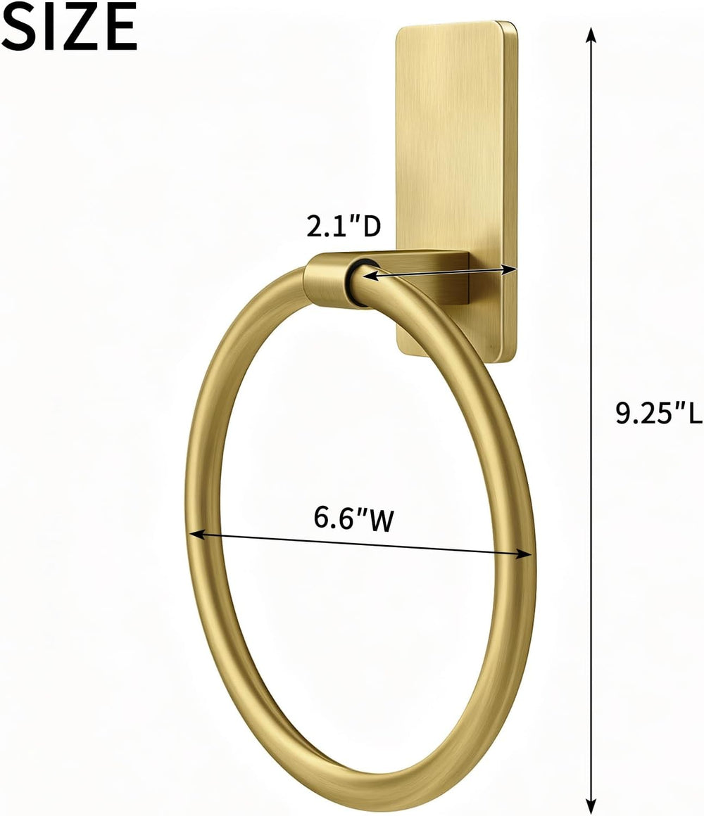 STWWO Gold Towel Ring for Bathroom, Adhesive Hand Towel Holder, 2 Pack
