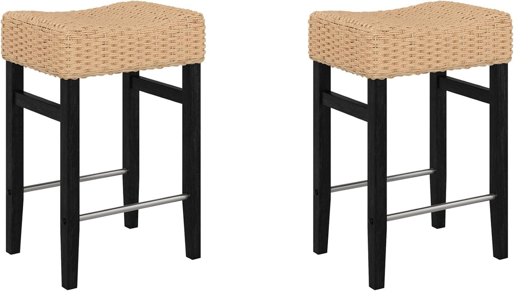 Nathan James Harvey Rattan Bar Stool, Bohemian Counter Height Stool with Wove...