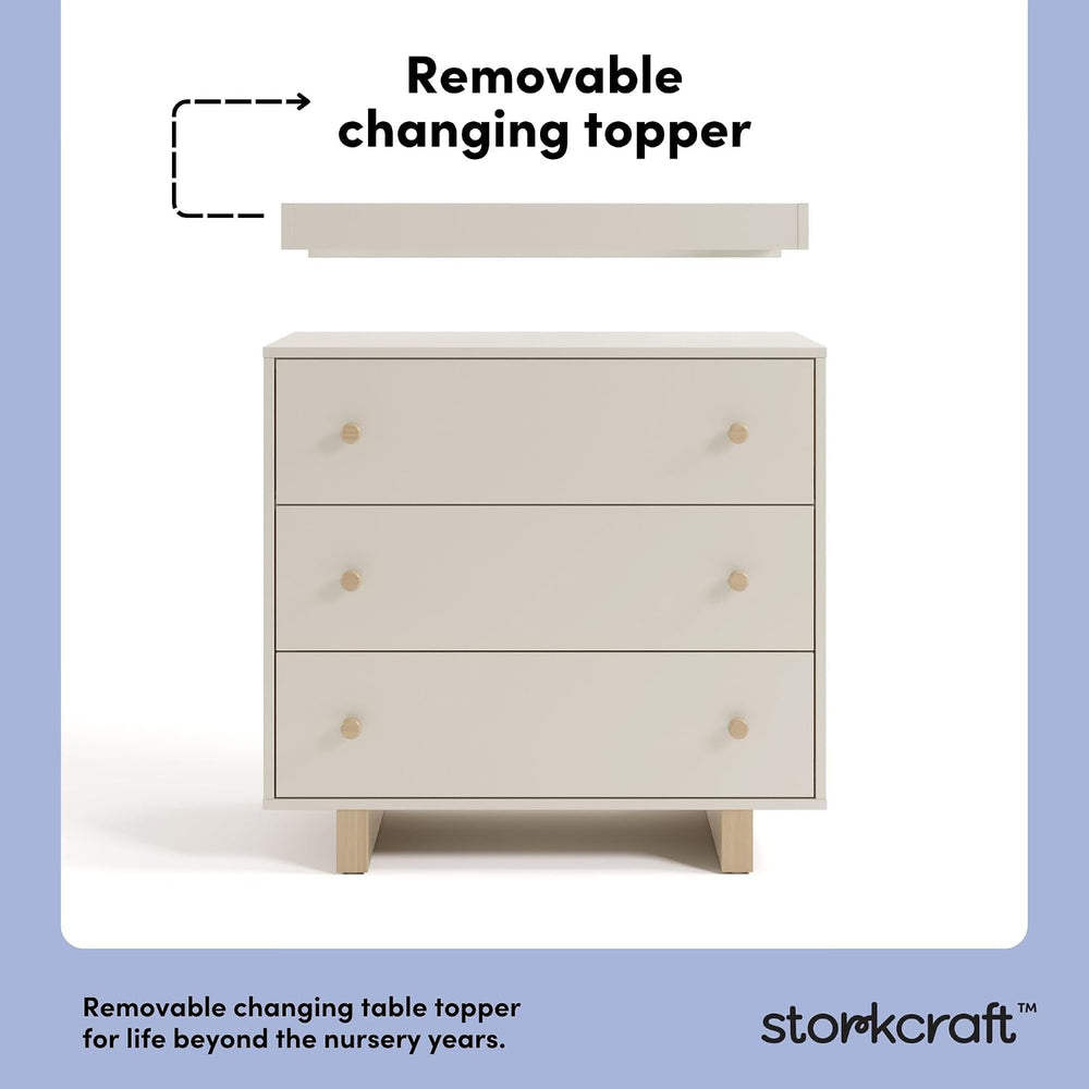Storkcraft Texas 3 Drawer Chest with Changing Table Topper, Frosted Oat