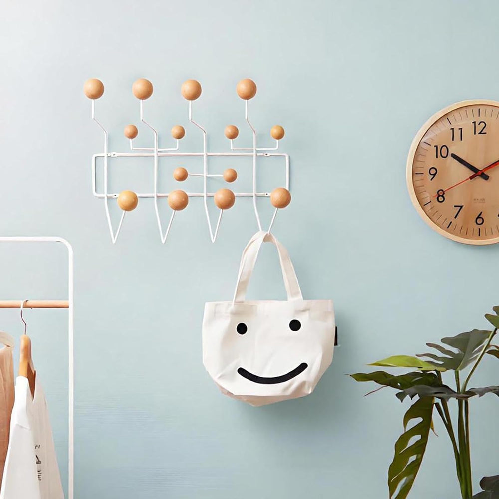 SHISEDECO Mid Century Modern Hang it All Coat Rack White Frame Natural Ball