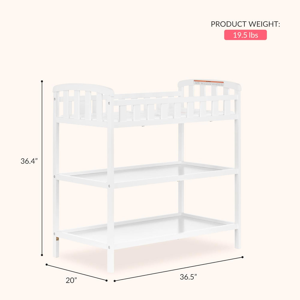 Dream On Me Emily Changing Table with Two Storage Shelves, White