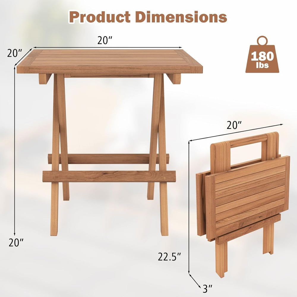 Tangkula Patio Folding Side Table, Teak Wood Square End Table with Slatted Ta...