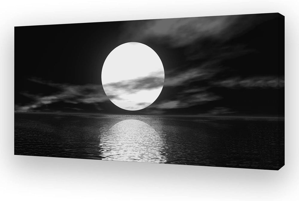 Cao Gen Decor Art S06450 Wall Art Canvas Sea White Full Moon in Night Picture...