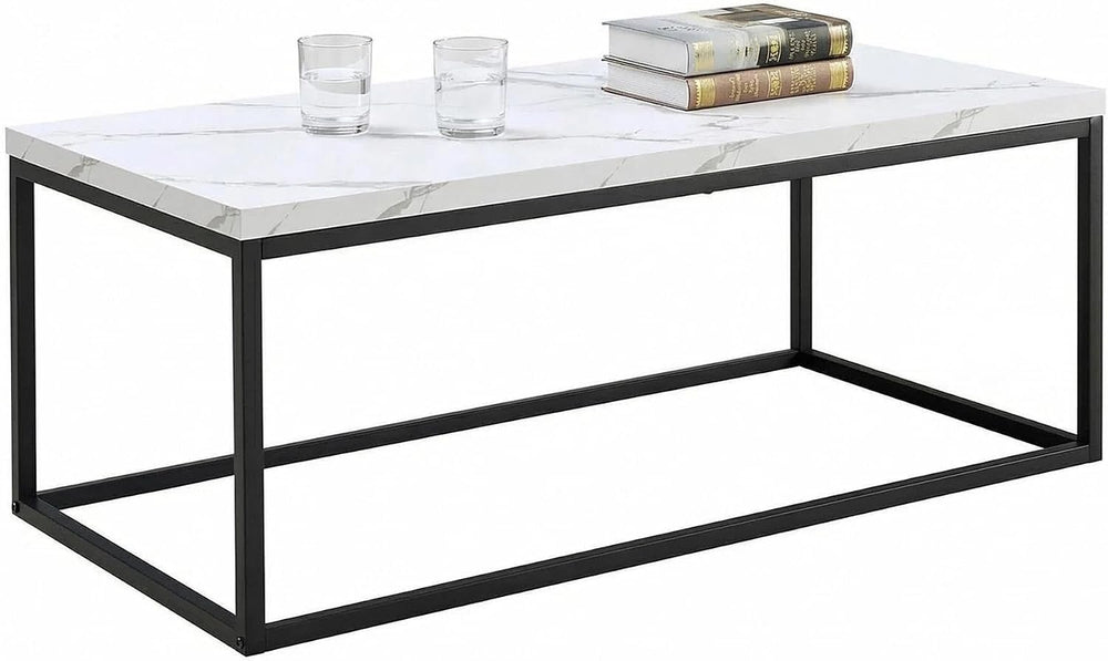 CENSI 40" White Marble Coffee Table/Center Table, Medium Size