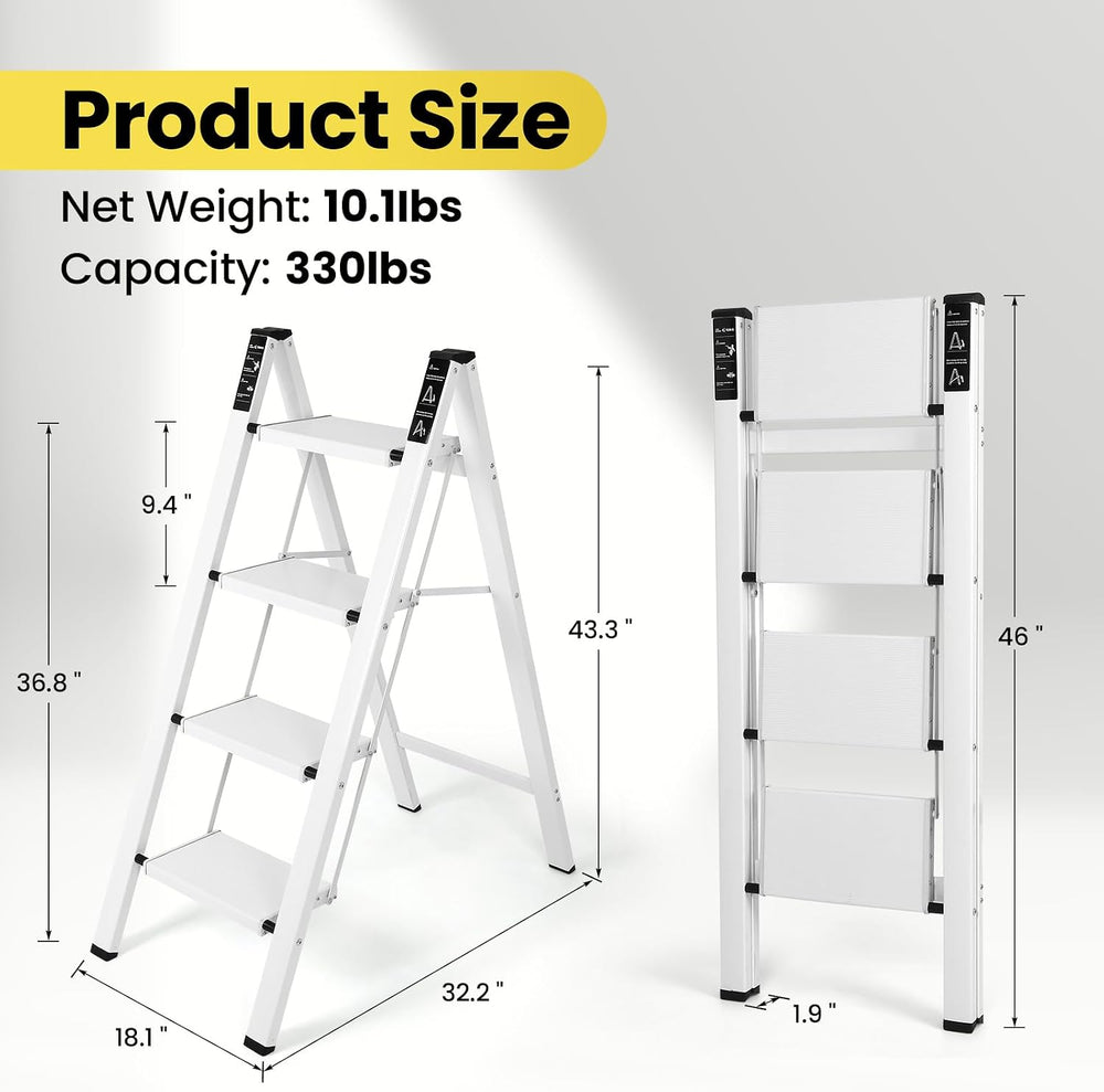 FAHKNS 4 Step Ladder, Aluminum Folding Step Stool with Anti-Slip Sturdy and W...
