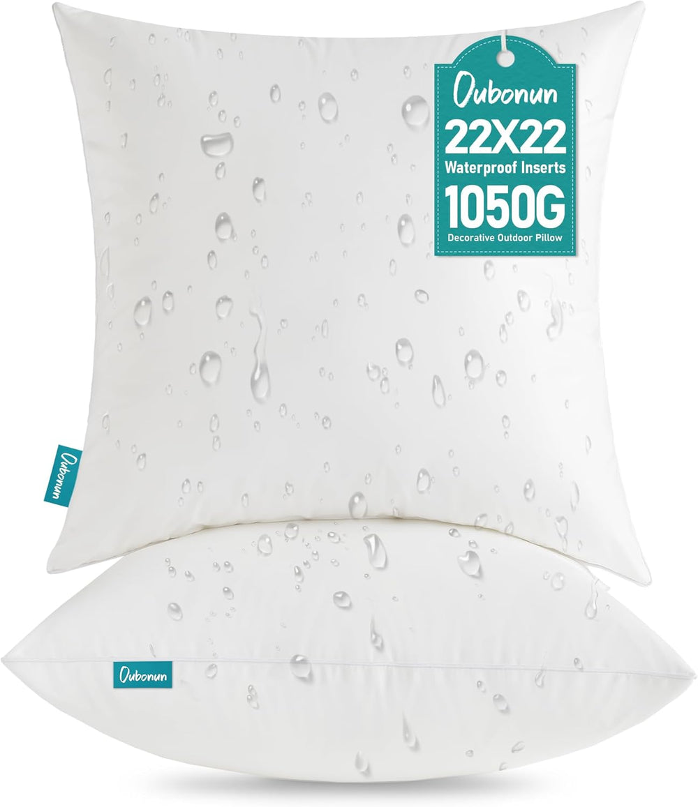 Oubonun Waterproof Outdoor Pillow Inserts 22 x 22 Set of 2, Square Pillows