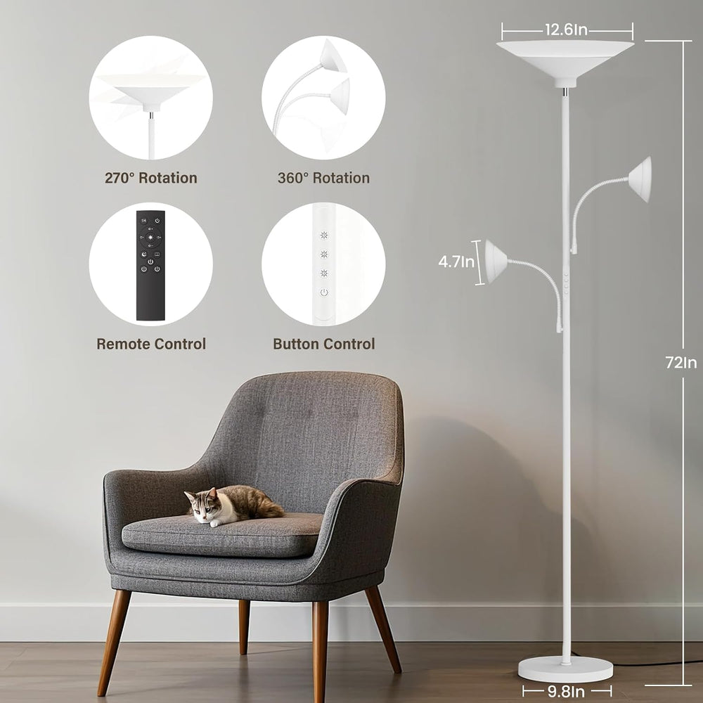 SIBRILLE 42W 3-Light Torchiere Floor Lamp, LED Tree Standing Lamp