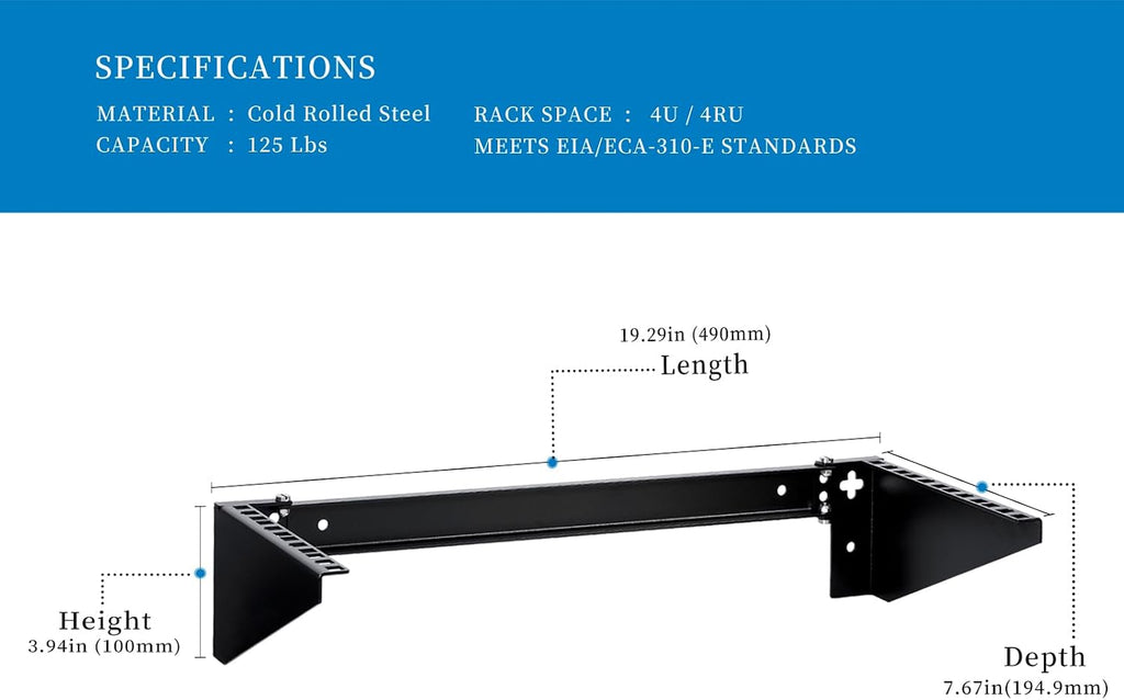 RackPath 4U Vertical Wall Mount Rack - Heavy Duty 125lbs Capacity Vertical Mounting Bracket (4U)