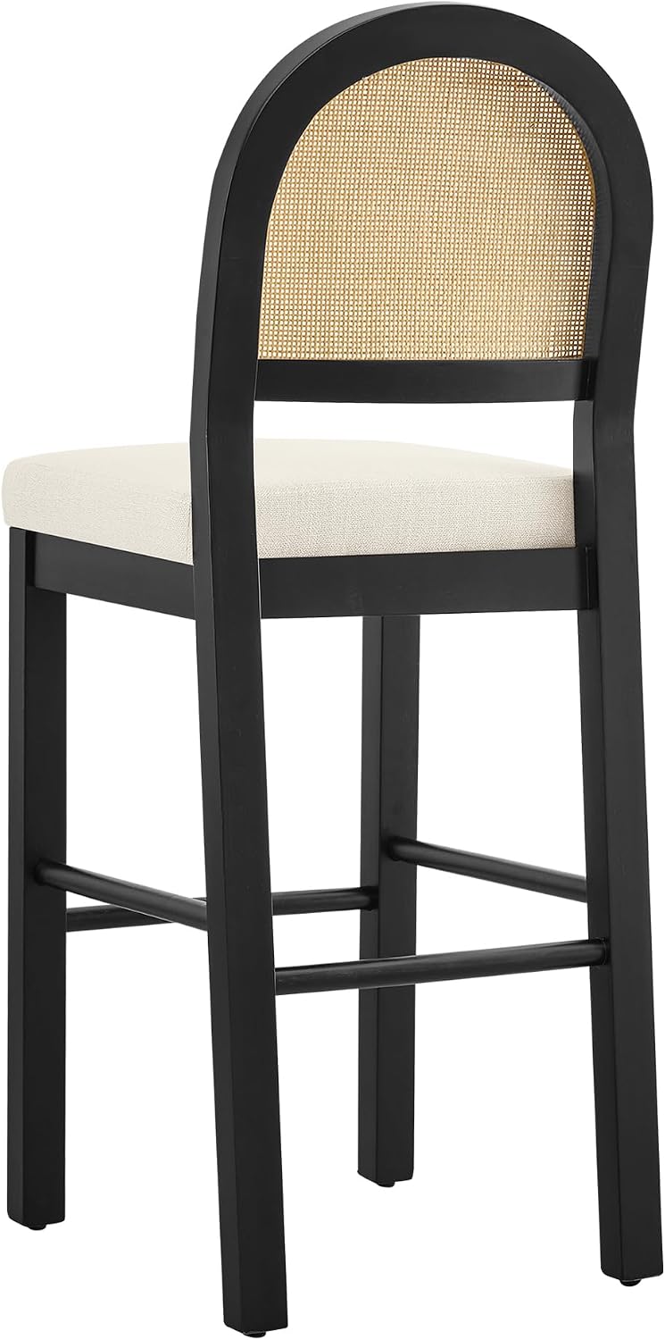 KISLOT Upholstered Rattan Bar Stools, 30'' Bar Height, Set of 3, Black