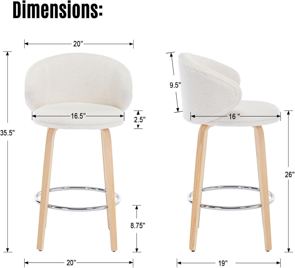 LukeAlon 26" Bar Stools Set of 2, White