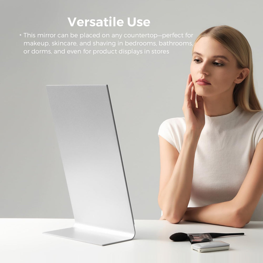 NEZZOE 15"x8" Frameless Makeup Mirror, Minimalist Free Standing Des...