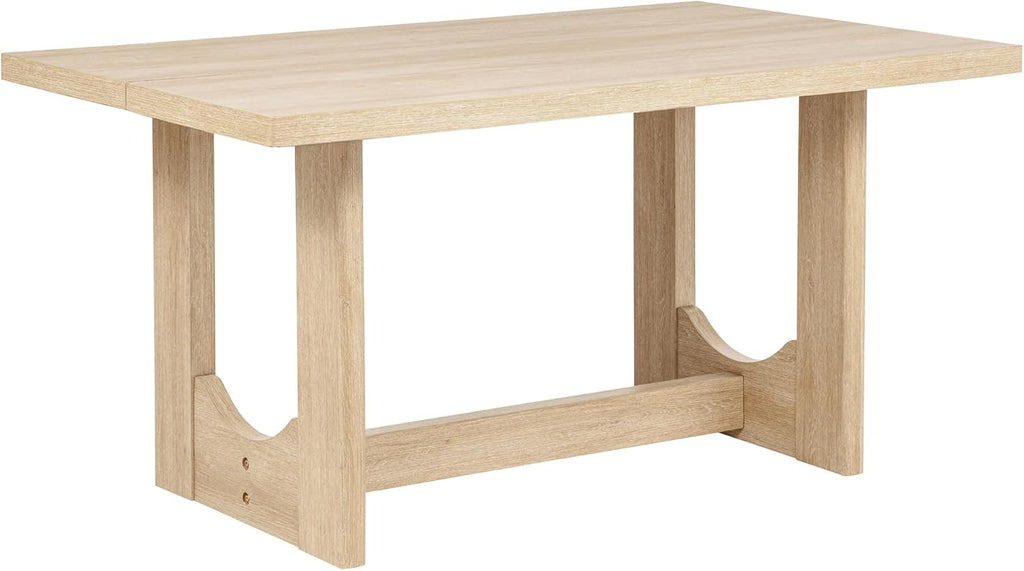 Merax Farmhouse Rectangular Dining Table with U-Shaped Base, 4 Upholstered Chairs and Bench for Kitchen Living Room, Light Oak+Beige (6 Piece)
