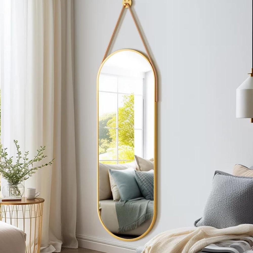 Dewfig 48"x16" Full Length Mirror, Oval Wall Mirror, Leather Strap,...