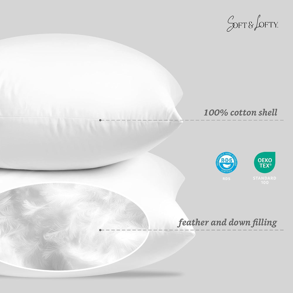 18x18 Feather Down Throw Pillow Inserts with 100% Cotton Cover, Set of 2