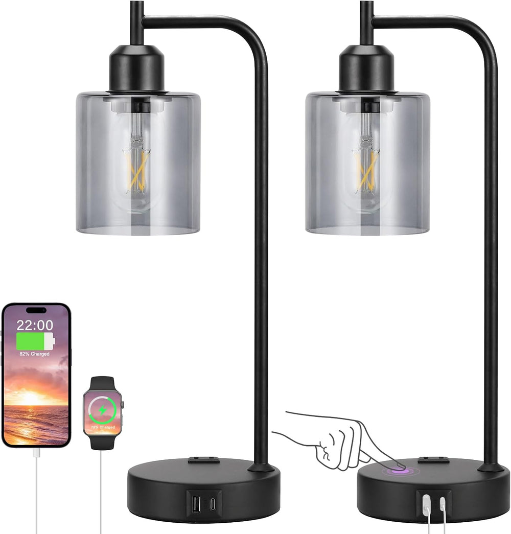 Innqoo Industrial Touch Bedroom Lamps for Bedrooms Set of 2-3-Way Dimmable Ta...