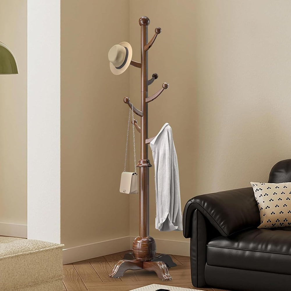 Wooden Coat Rack Freestanding, Coat Racks with 7 Hooks, Coat Tree Freestandin...