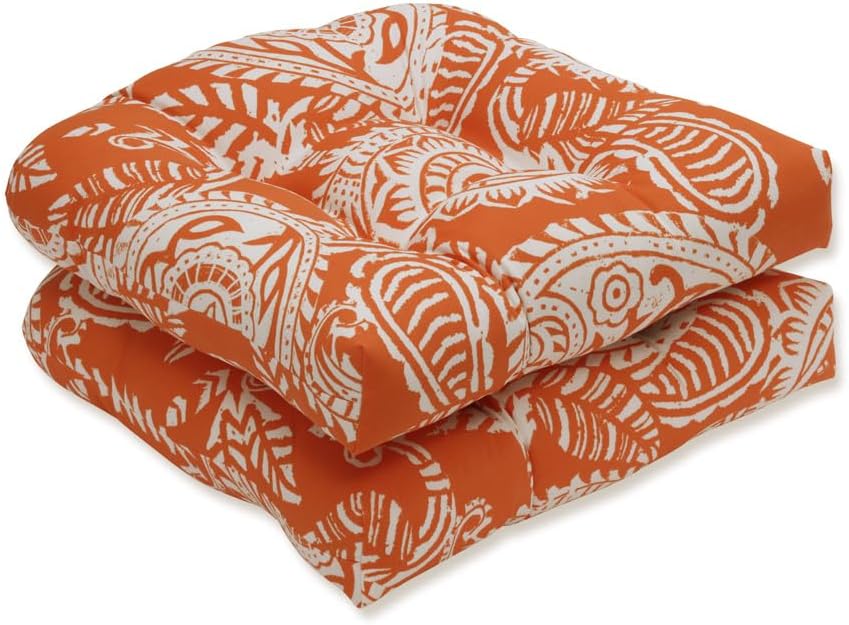 Pillow Perfect Paisley Indoor/Outdoor Chair Seat Cushion, Tufted, Weather, an...