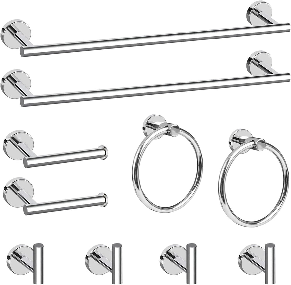Cilee 10 Piece Chrome Bathroom Accessories Set, 24 inch Towel Bar Set