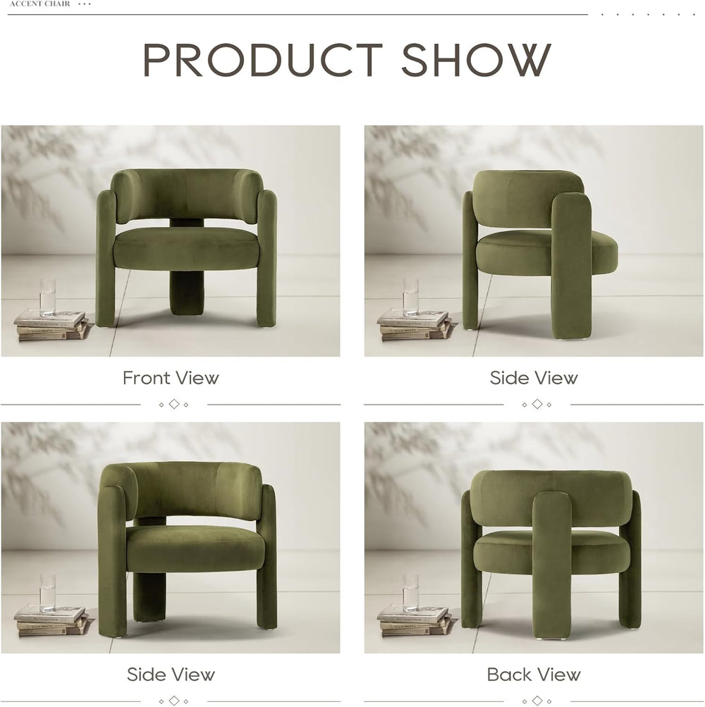 COLAMY Modern Accent Chair,Upholstered Barrel Chair with Curved Back,Green