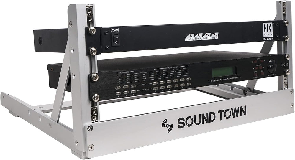 Sound Town 4U Aluminum 2-Post Desktop Open-Frame Rack, Angle Adjustable, for ...