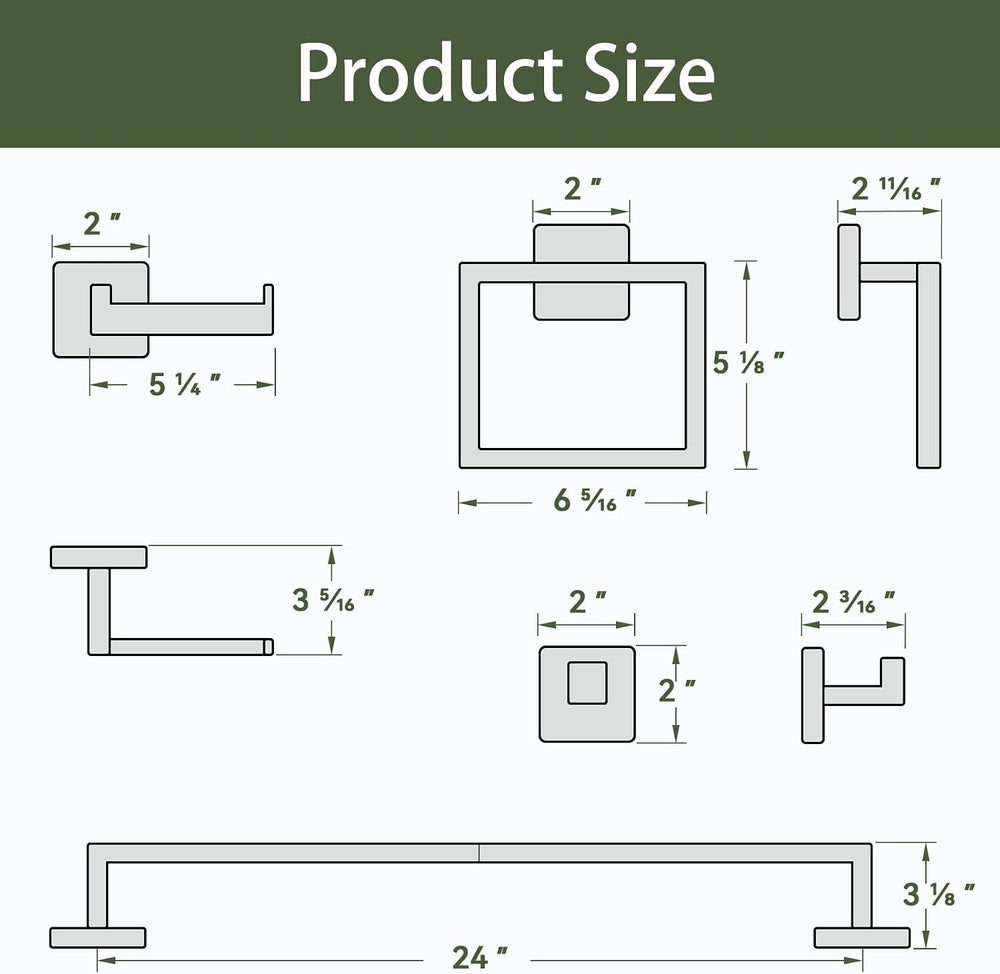 10-Pieces Matte Black Bathroom Accessories, 24 Inch Bathroom Hardware Set