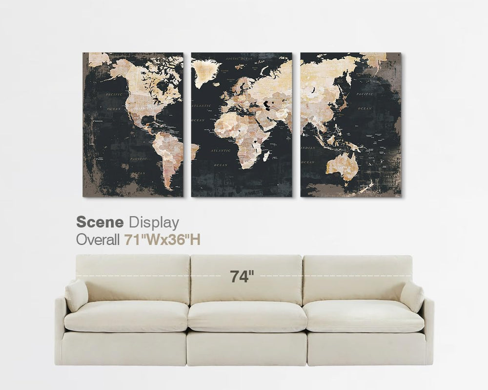 Office Wall Art for Living Room Bedroom Framed Black Vintage World Map