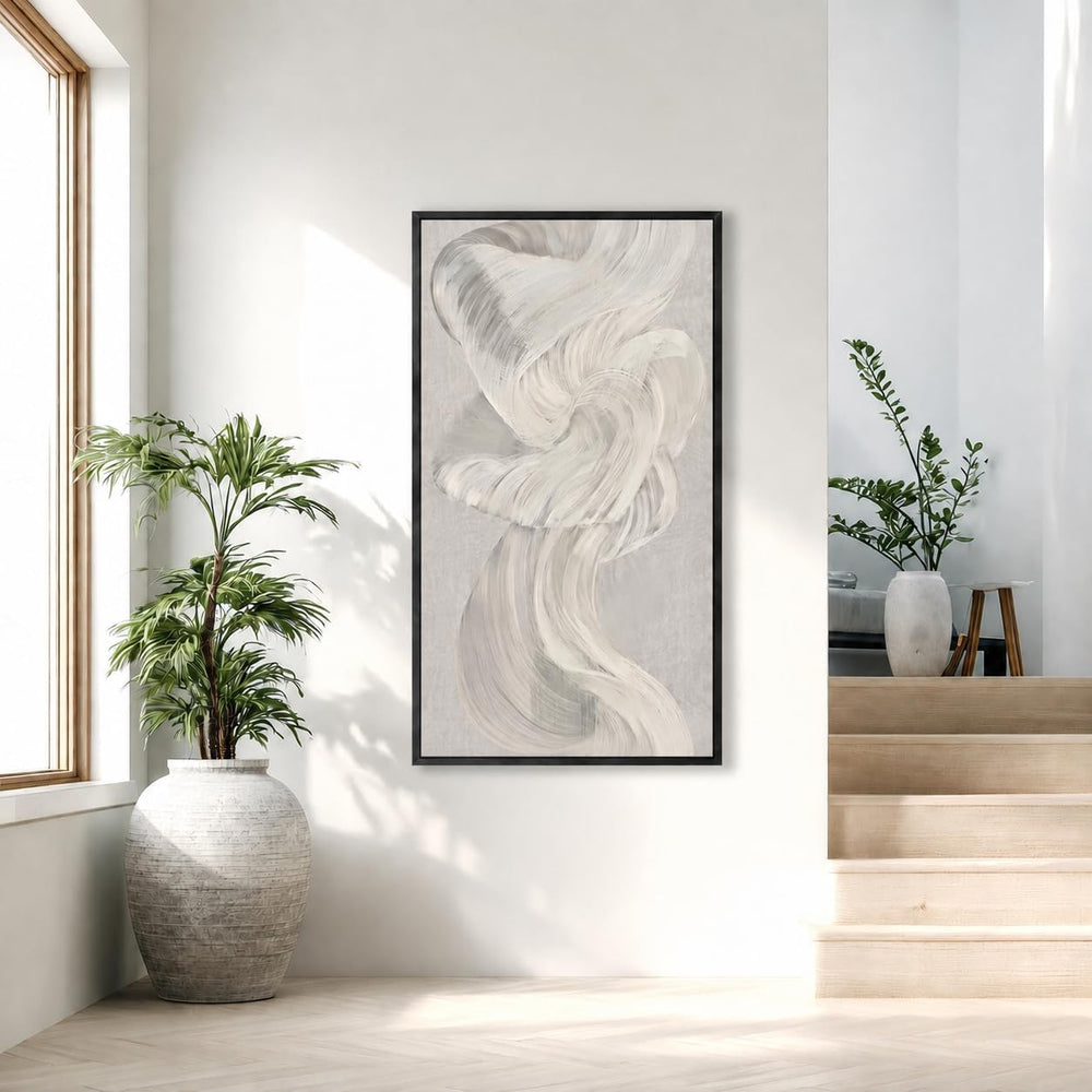 Large Framed Abstract Wall Art 24x48 Inch Grey Textured Canvas Wall Decor