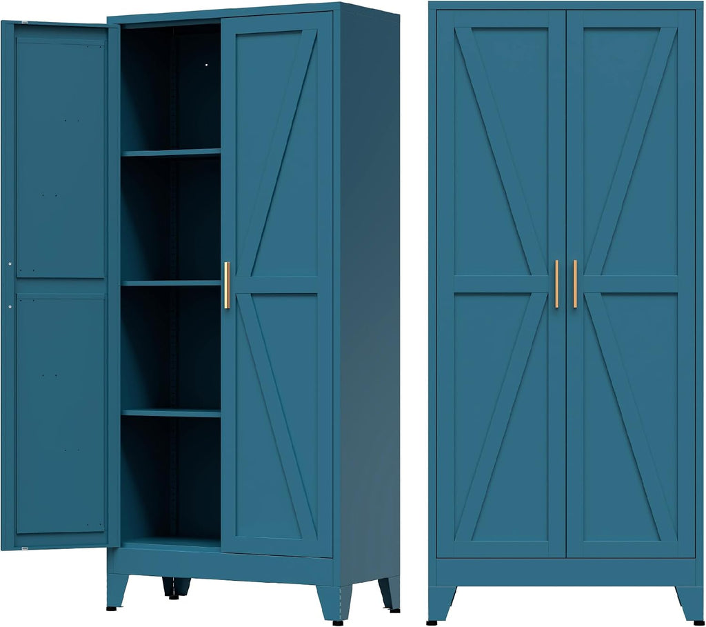 COFaR Home Farmhouse Storage Cabinet with 2 Barn Door, 61" H Metal Cabinet