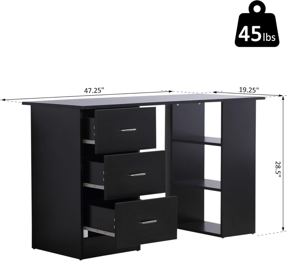 HOMCOM 47" Computer Desk with Drawers for Home Office, Black