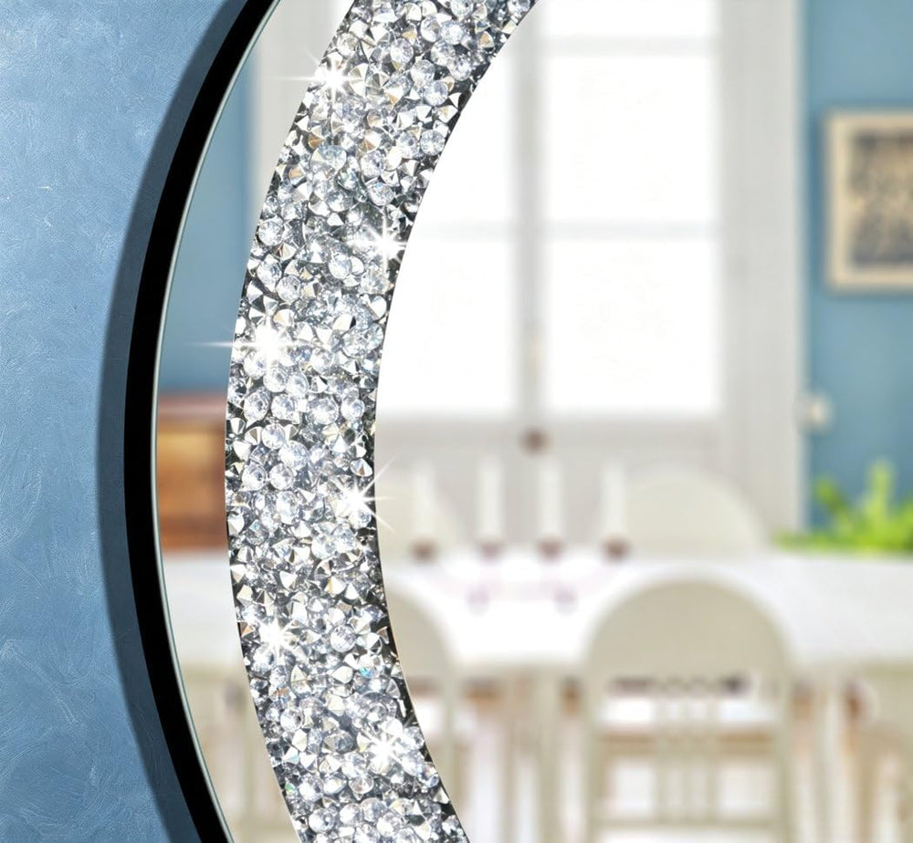 Crystal Crush Diamond Sparkly Round Silver Mirror for Wall Decoration 20x20x1...