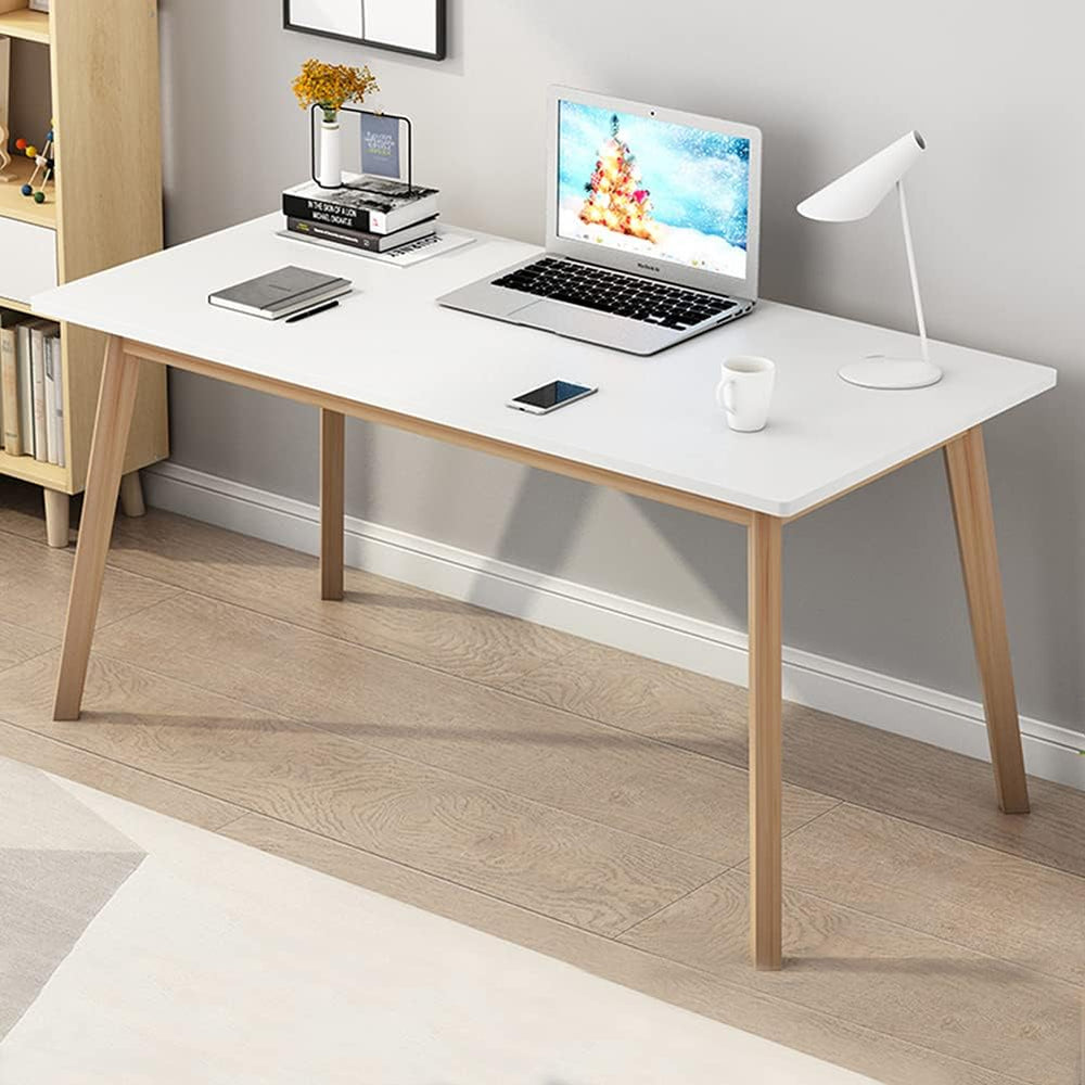 IOTXY Simple Wooden Writing Desk - 55" W PC Laptop Computer Table, White