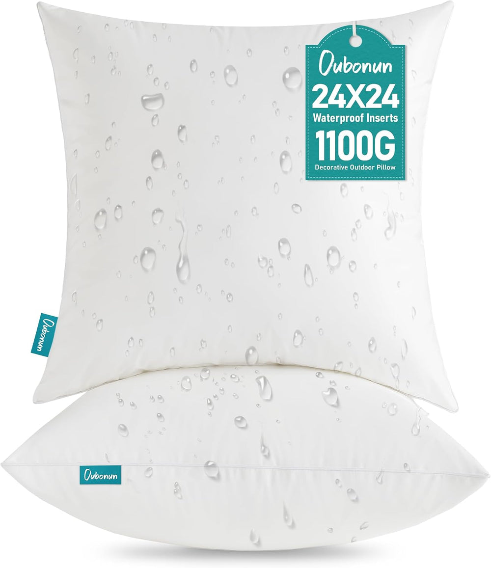 Oubonun Waterproof Outdoor Pillow Inserts 24 x 24 Set of 2, Square Pillows
