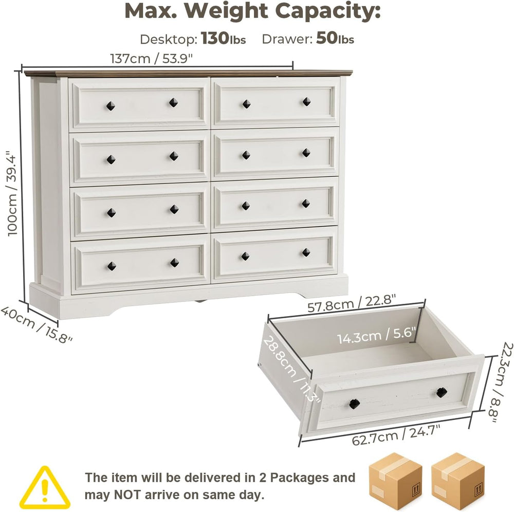 VVFLU Farmhouse 8 Drawer Dresser for Bedroom, 54" Wide Wood Dresser with...