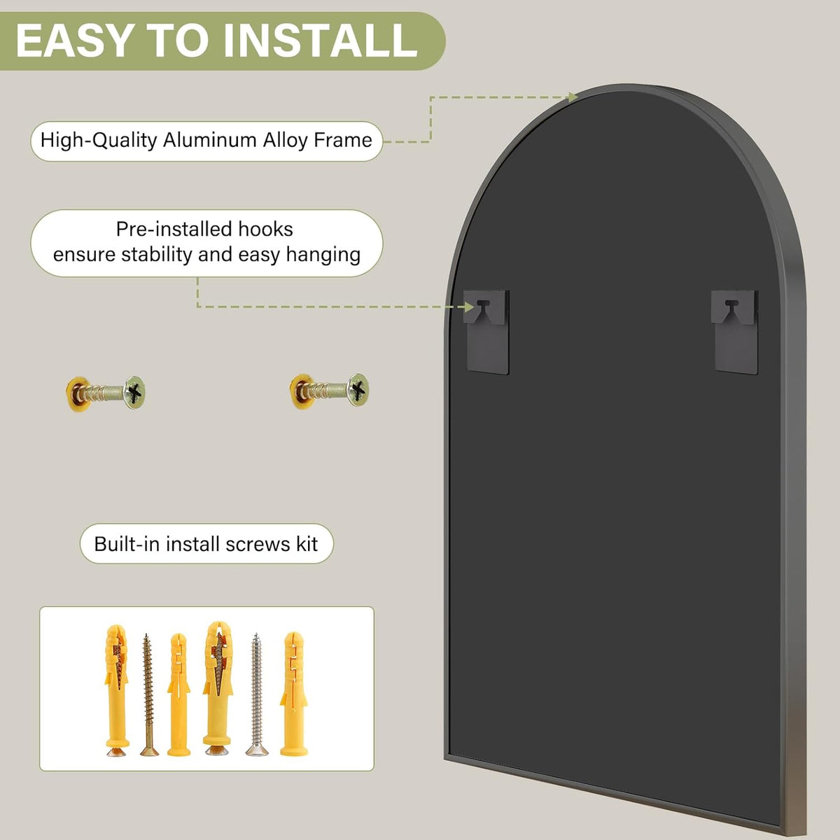 XRAMFY 24"x36" Black Arched Bathroom Mirror - Wall Mirror for Bedroom