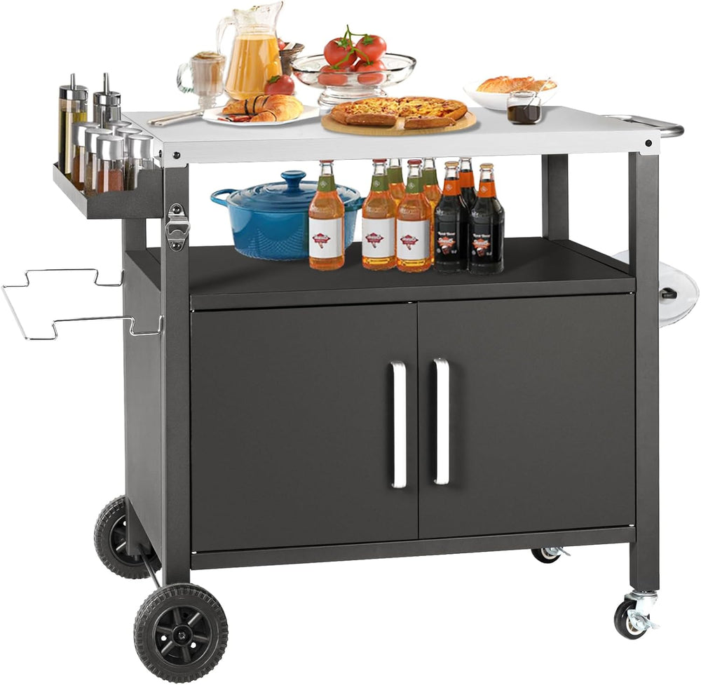 Kendane Grill Cart Table with Big Storage Cabinet