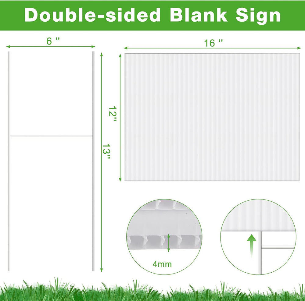 Tuanse 20 Pack White Yard Signs with Stakes 16x12 Inch Double Sided Blank