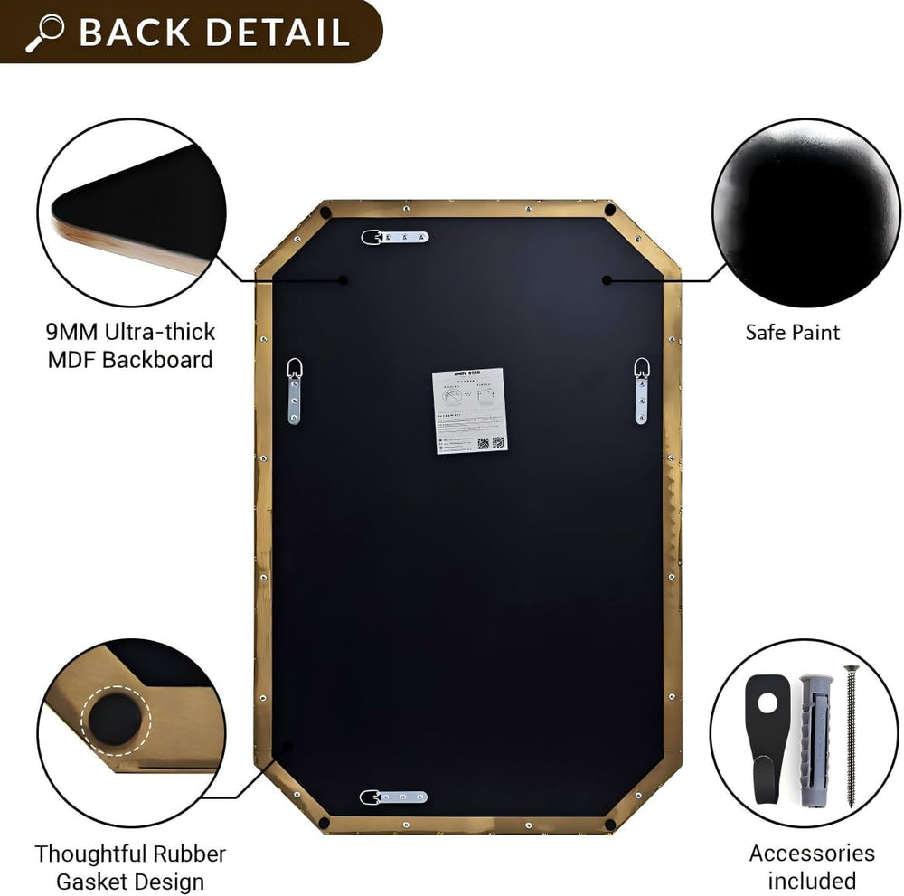 ANDY STAR Gold Octagon Bathroom Mirror, 22x30 Inch Stainless Steel Metal Fram...