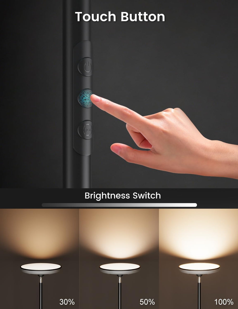 UFO Torchiere Floor Lamp, RGB Ambient Light, 42W 3700LM, Black