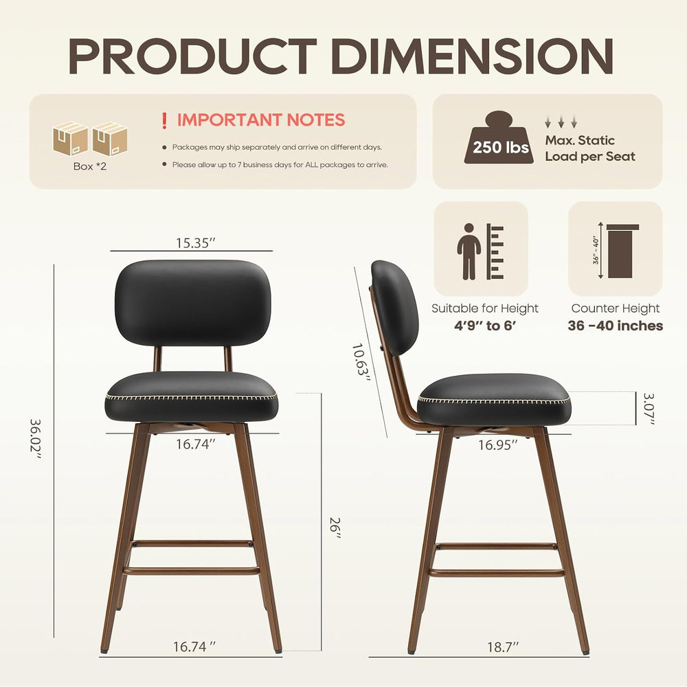MALOL 26“ PU Leather Swivel Bar Stools Set of 4, Black