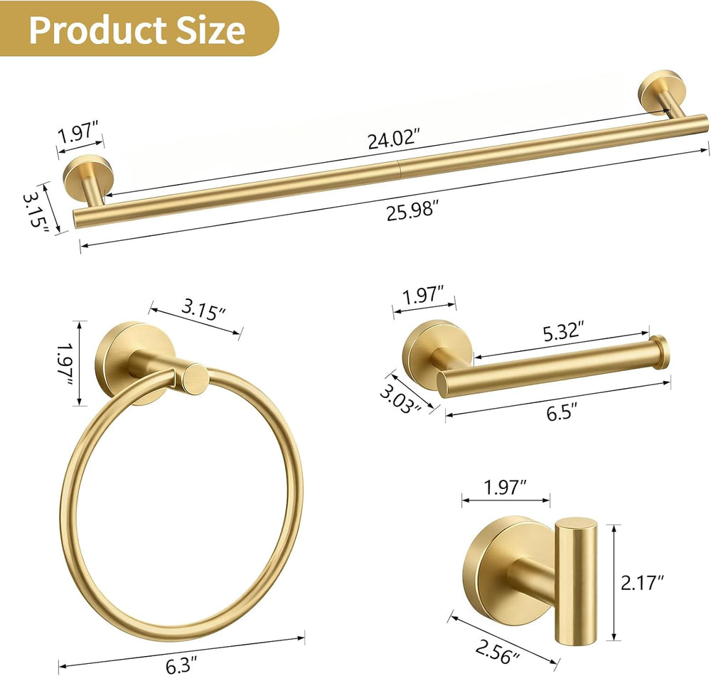 STWWO 5-Piece Gold Bathroom Accessories Set 24 Inch Bathroom Towel Bar