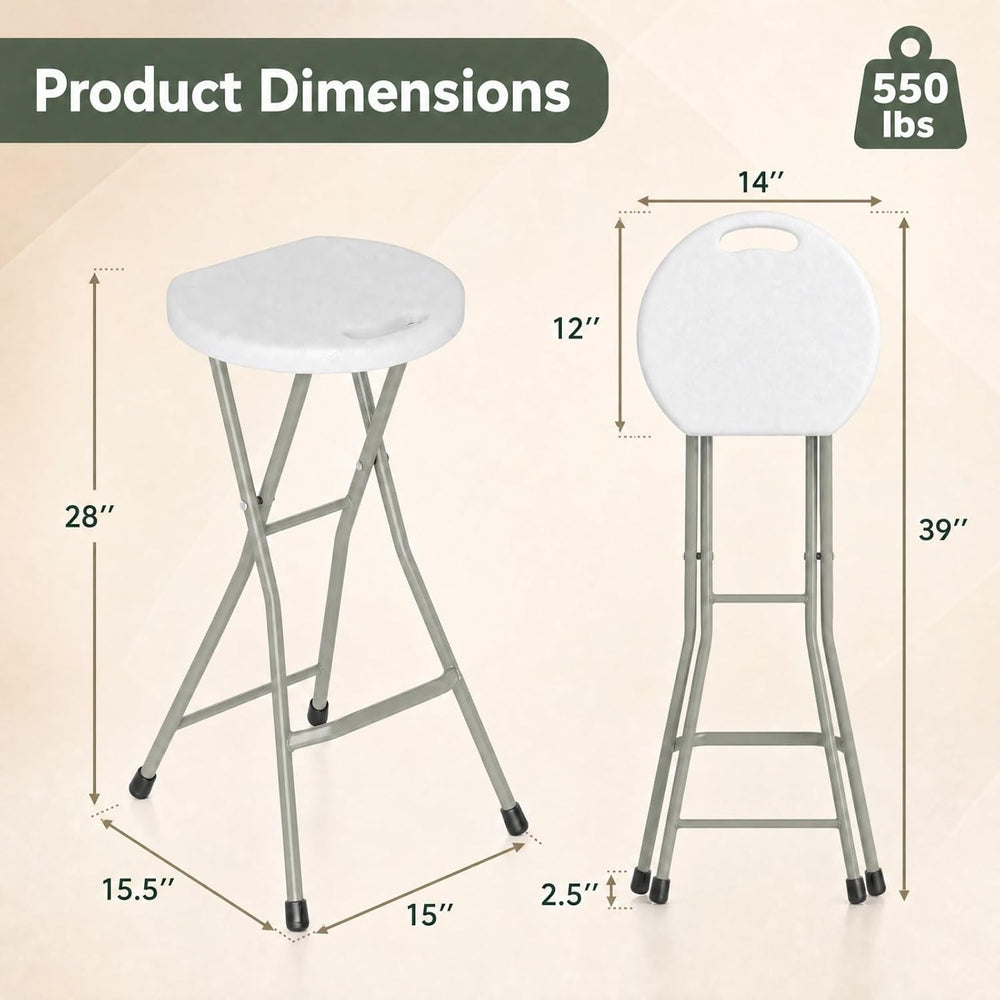 GYMAX Folding Stool, 28in Barstool with Handle 550lbs Free Assembly