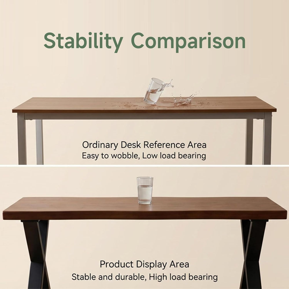 63inch Solid Wood Desk with Metal Legs, Rustic Brown, Industrial Style Writin...