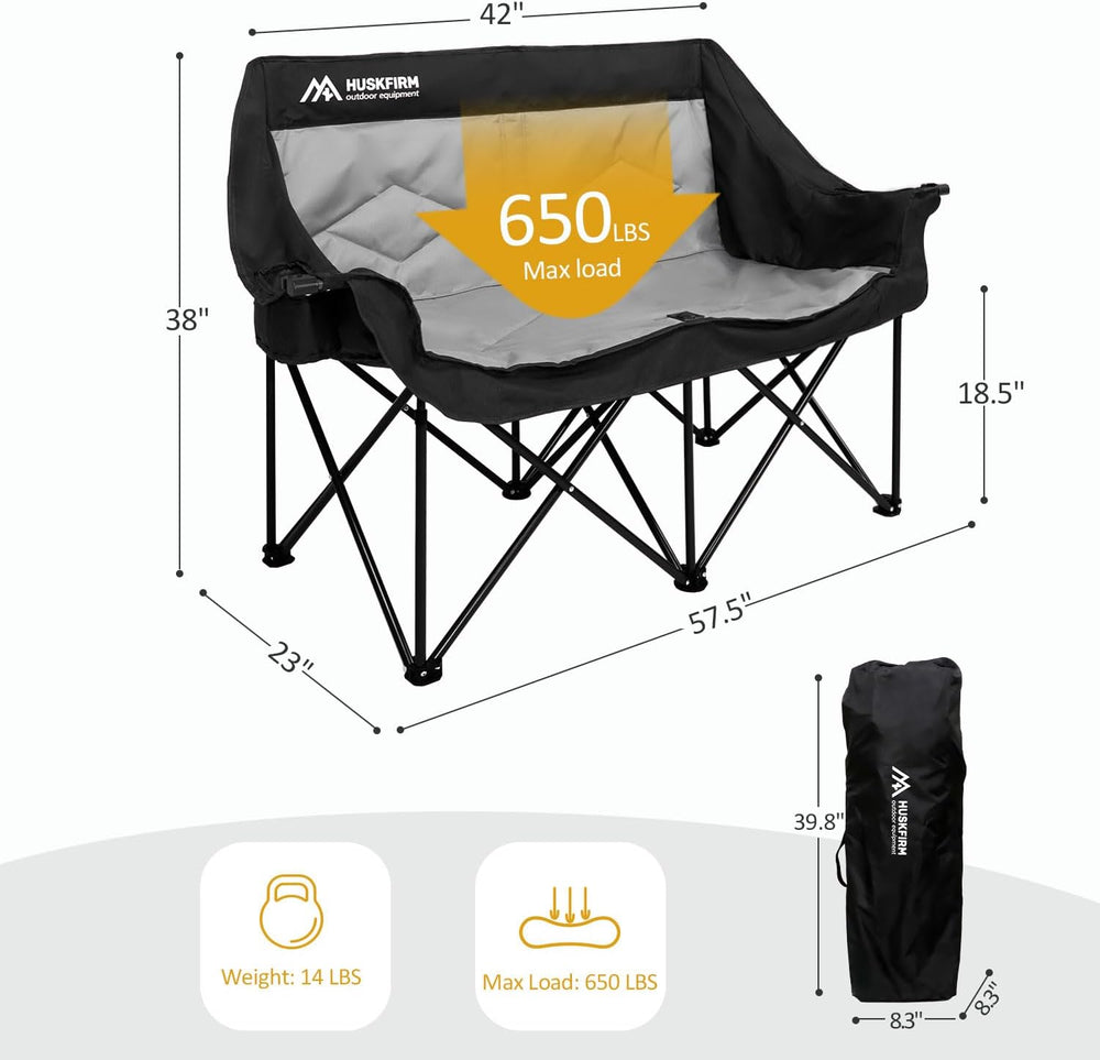 Oversized Double Camping Chairs for Adults, 2 Person Camping Chair, Black
