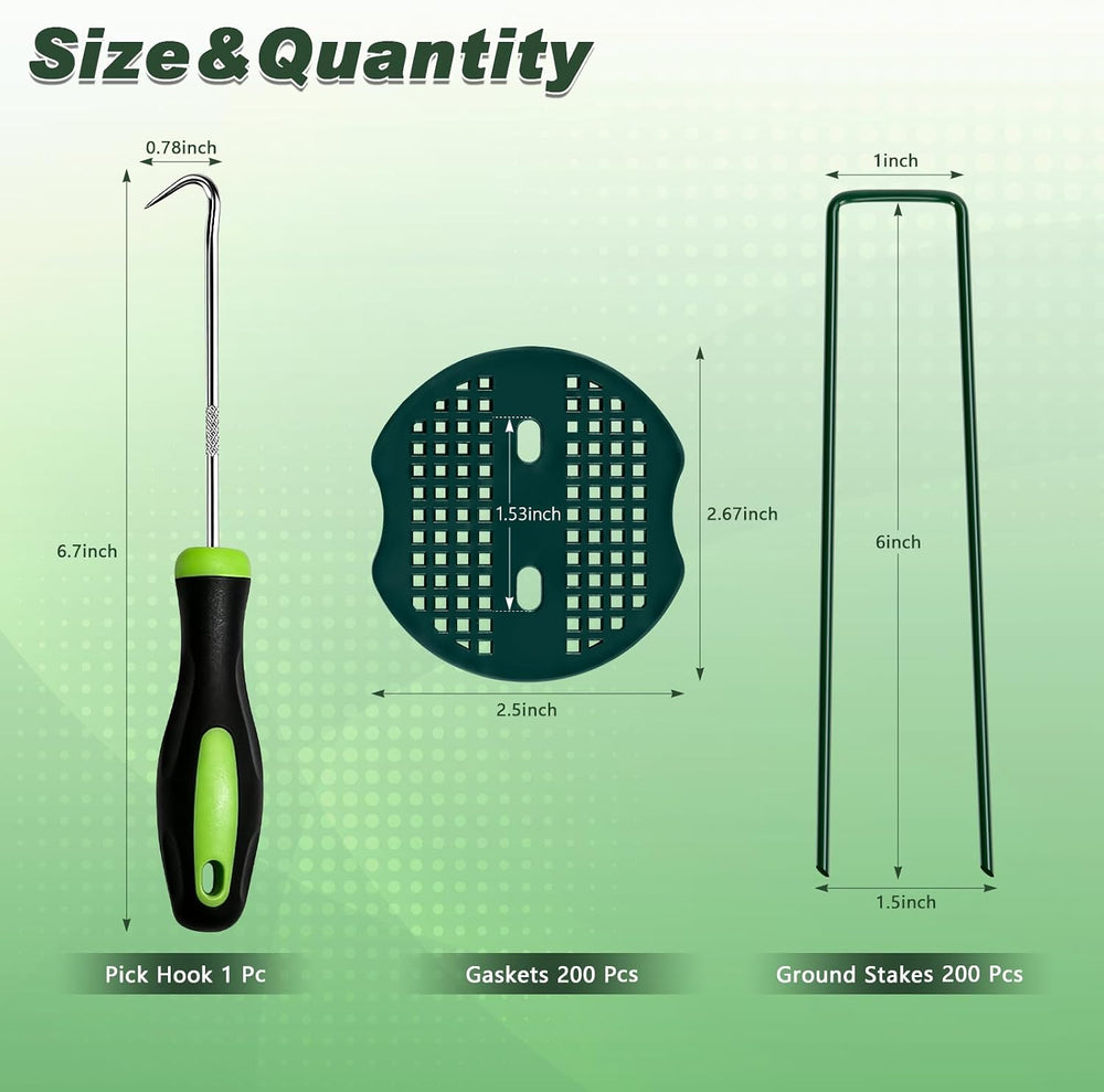 FEED GARDEN 6 Inch 200 Pcs Galvanized Landscape Staples 200 Pcs Gaskets Pick ...