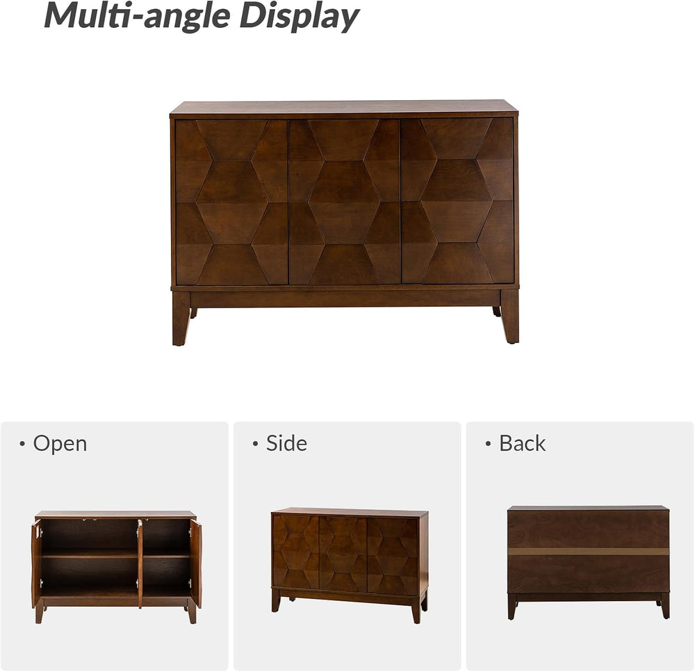 HULALA HOME Modern Kitchen Buffet Cabinet Storage Sideboard with 3D Geometric...